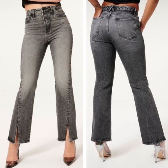 Good American Womens Curve Twist Slit Hem Straight Jeans Charcoal Gray Size 8/29 - Picture 1 of 13